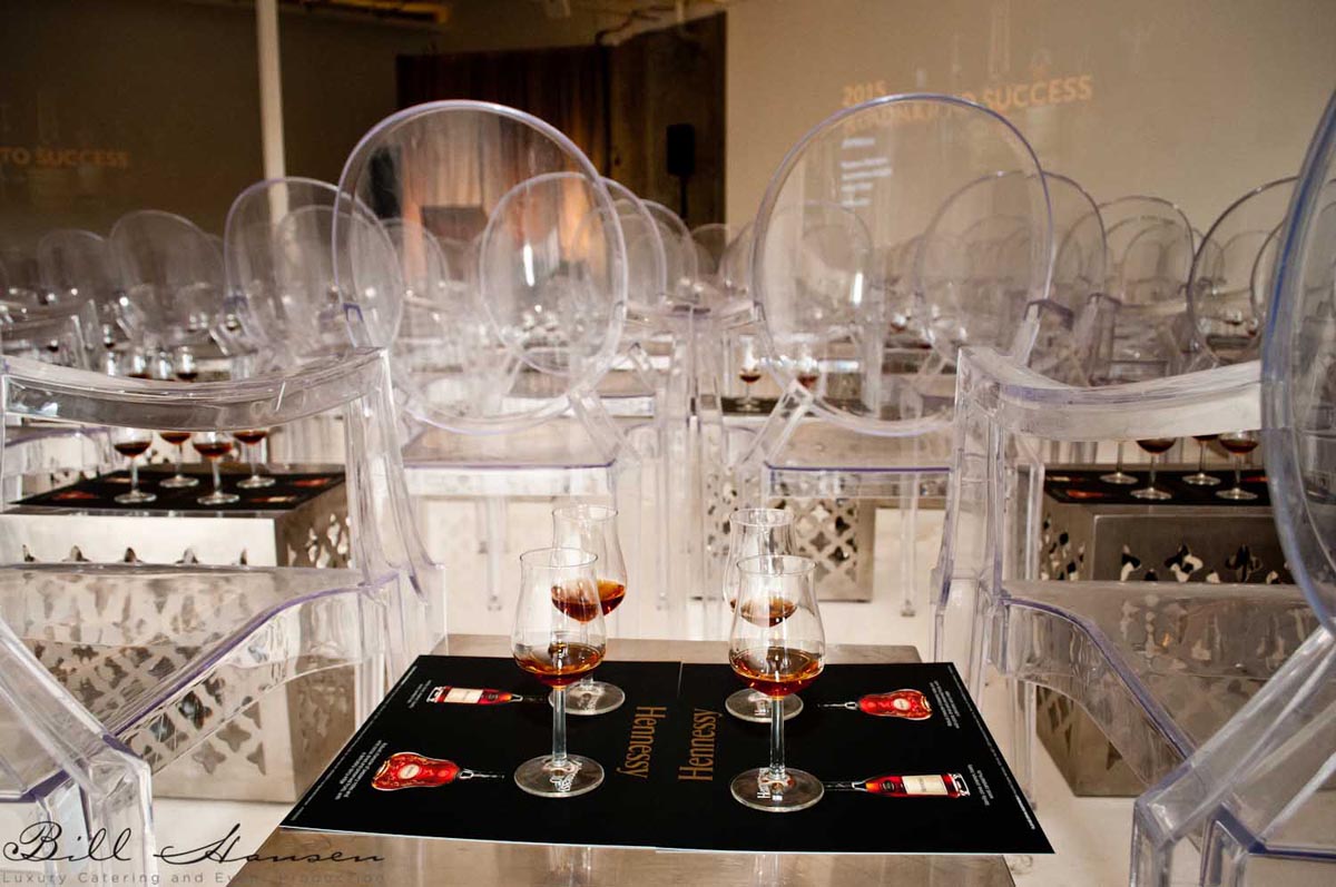 clear chairs and Hennessy tasting corporate event