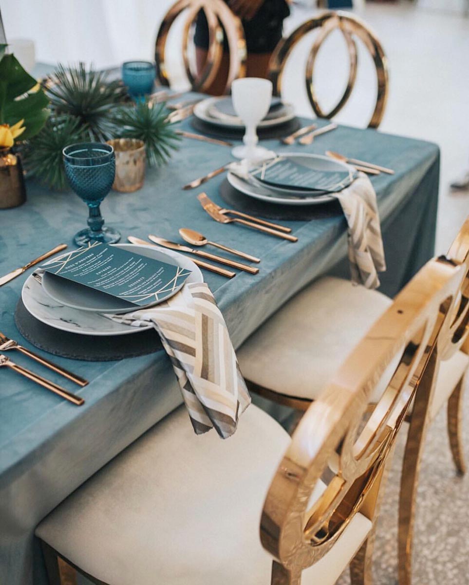 blue table clothes with neutral accents