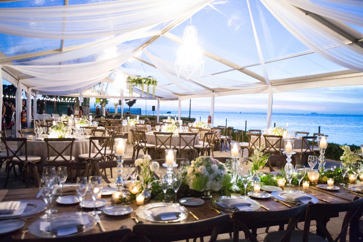beach-side wedding dining area